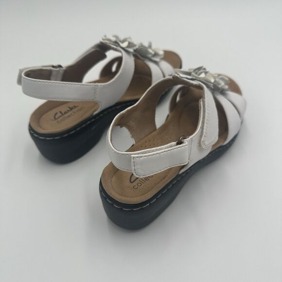 CLARKS Merliah Sheryl Leather White Flower Womens 6 Slingback Sandals Shoes - Picture 7 of 15